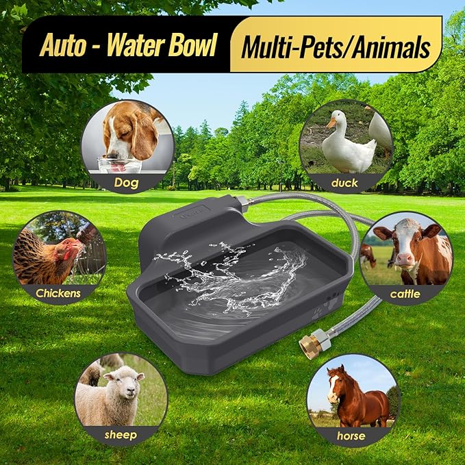 135OZ Automatic Water Dispenser for Large Dogs Patented Outdoor Dog Water Bowl Dispenser Automatic Dog Feeder Fit 3/4'' GHT Faucet Dog Waterer Include Water Hose Extra-Large Drinking Area-PurrikoPets