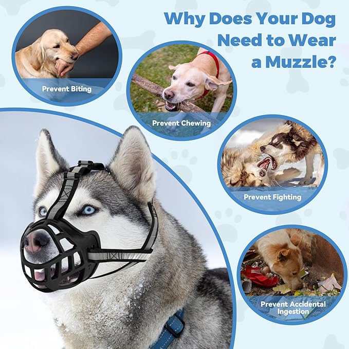 Dog Muzzle for Large Dogs, Breathable Basket Muzzles for Small, Medium and X-Large Aggressive Dog, Allows Panting Drinking, Suitable for Grooming Trimming Training (3, Blacks)-PurrikoPets