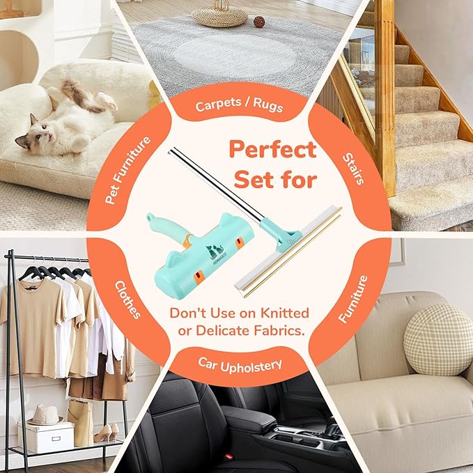 5 PCS Pet Hair Removal Tool, Roller Dog Hair Removers for Couch, Retractable Pet Hair Carpet Scraper Rack, Reusable Cat Hair Remover for Bed, Rugs, Stairs, Furniture-PurrikoPets
