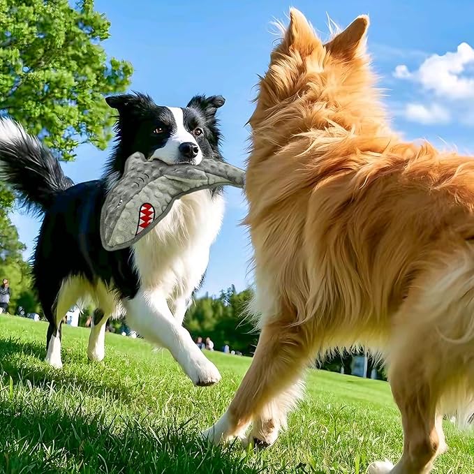 Dog Toy Squeaky Chew Dog Toys No PP-Cotton,no Stuffed for Small, Medium, Large Breed Dogs Interactive Hours of Fun,Gray-Shark-PurrikoPets