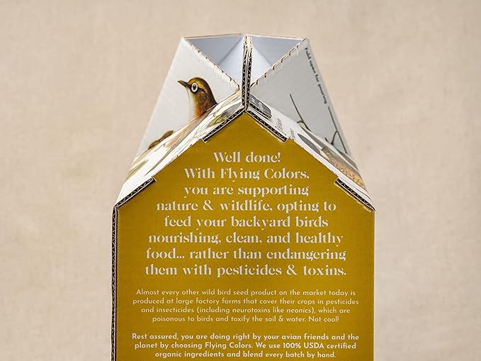 Flying Colors Premium Organic Wild Bird Seed | Black Oil Sunflower Seed | USDA Organic Ingredients | Best Seed for Backyard Bird Feeders | 3 Gallon Easy-Pour Carton-PurrikoPets