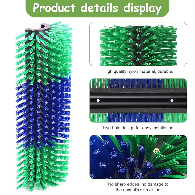 2PCS Livestock Scratch Brush, 17.5 x 7.8 Inch Goat Brushes for Grooming, Horse Brushes for Scratching, Livestock Brushing with 4 Screws for Horse, Elk, Cattle, Pig, Sheep（Green）-PurrikoPets