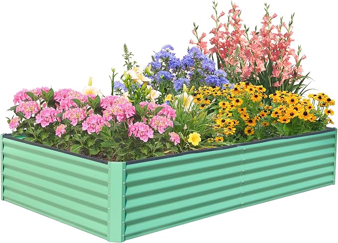 Domi Raised Garden Beds Outdoor, 6x3x1.5Ft Thickening Tall Metal Rectangular Deep Root Box Planter for Vegetables, Flowers, Herbs, and Succulents 1.5" Deep w/ 192 Gallon Capacity - Green-PurrikoPets