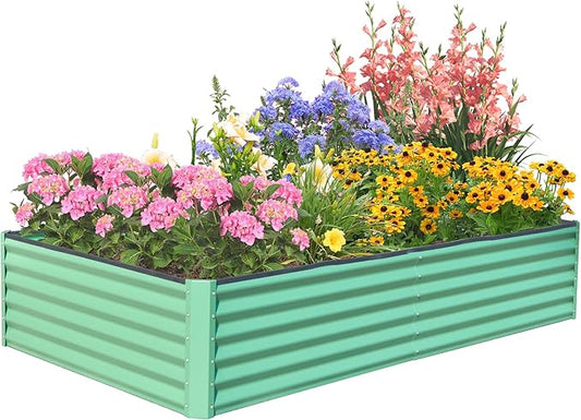 Domi Raised Garden Beds Outdoor, 6x3x1.5Ft Thickening Tall Metal Rectangular Deep Root Box Planter for Vegetables, Flowers, Herbs, and Succulents 1.5" Deep w/ 192 Gallon Capacity - Green-PurrikoPets