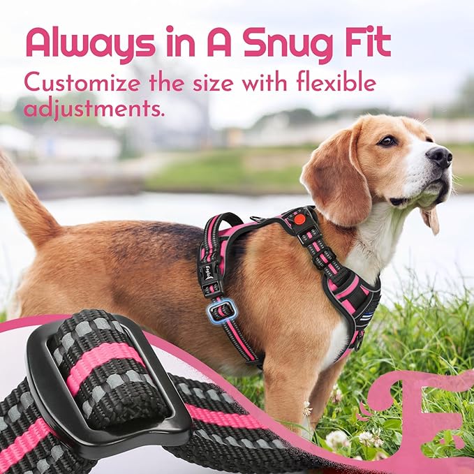 Eagloo Dog Harness Medium Sized, Easy Wearing with 3 Buckles, Adjustable No Pull Pet Harness with 2 Rings for Walking, No Chock Reflective Soft Padded Vest with Control Handle, Pink & Black, M-PurrikoPets