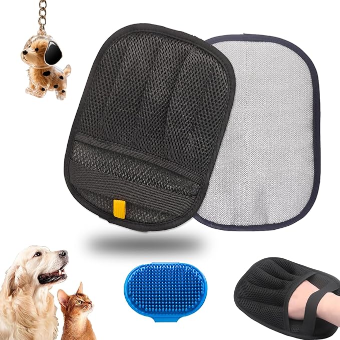 1PC Pet Hair Removal Glove,Electrostatic Gloves Pet Hair,Reusable Cat & Dog Hair Remover for Couch,Furniture,Carpet,Curtain,Carpet Car Seat,Pet Memorial Gifts for Dogs,dog hair collector keychain-PurrikoPets