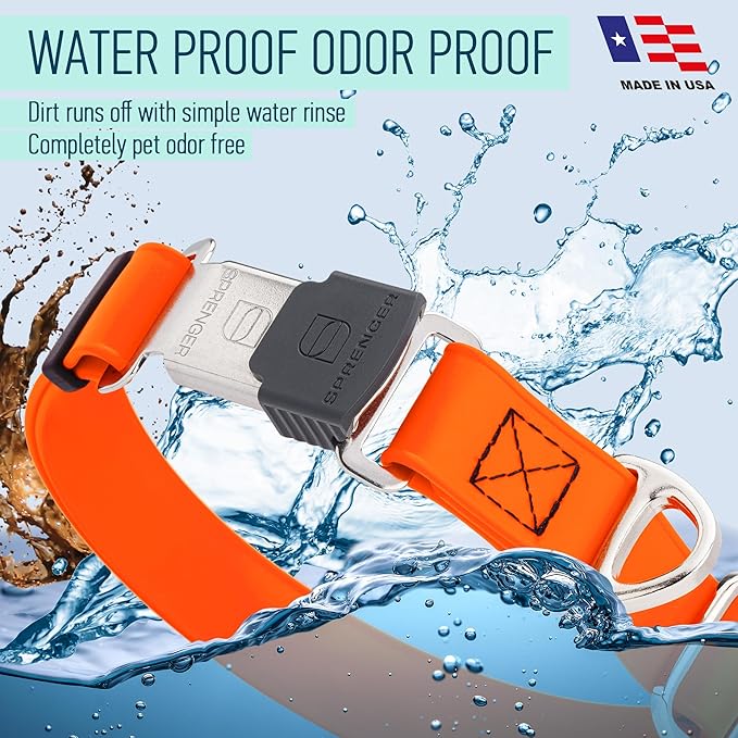 Dogline Biothane Waterproof Dog Collar with Herm Sprenger Stainless Steel Quick Release Buckle – Heavy Duty Tactical Durable Collar for Dogs – Comfortable and Safe Pet Collar, W 3/4" L 12-19", Orange-PurrikoPets