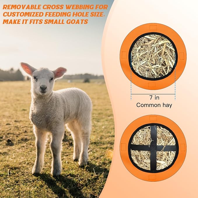 3 PCS Goat Hay Feeder,Hay Bags for Horses,Goats,Donkeys with Reinforced Oxford Fabric and High Strength Metal Clasp,Horse Feeding Supplies with Adjustable Strap for Easy Hanging (2Orange+1Black)-PurrikoPets