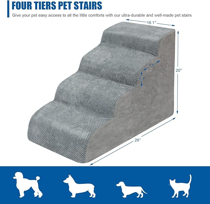 Dog Stairs for Small Dogs - High Density Foam Dog Ramp, Extra Wide Pet Steps with Non-Slip Bottom for High Beds, Couche and Sofa, Best for Dogs Injured, Older Dogs Cats, Pet with Joint Pain-PurrikoPets
