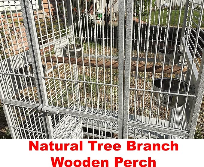 Extra Large Castle PlayTop Parrot Rolling Cage for Large Macaws Cockatoos African Grey Amazon (32" L x 23" W x 66" H WhiteVein)-PurrikoPets