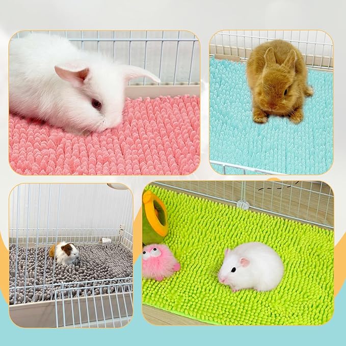 8 Pcs Guinea Pig Liner Washable Rabbit Cage Liner 16x12 Inch Guinea Pig Fleece Mats Reusable Bedding Pee Pads for Small Animals, Bunny (Gray, Green, Pink, Blue)-PurrikoPets