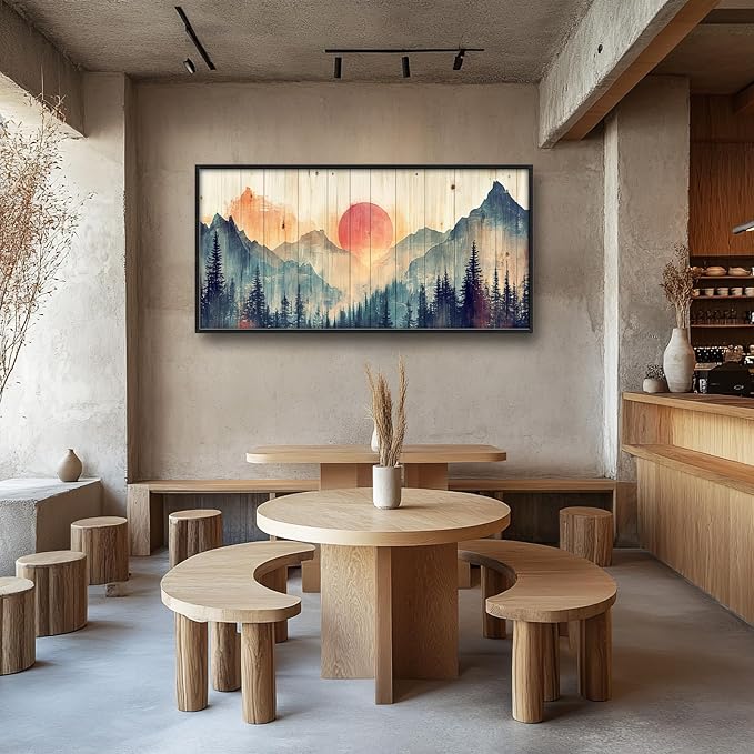 Framed Large Cabin Mountain Wall Art for Living Room, Oversized Rustic Forest Wall Decor, Rustic Nature Landscape Canvas Painting Sunset Pictures Home Decoration for Bedroom Office 60"x30"-PurrikoPets