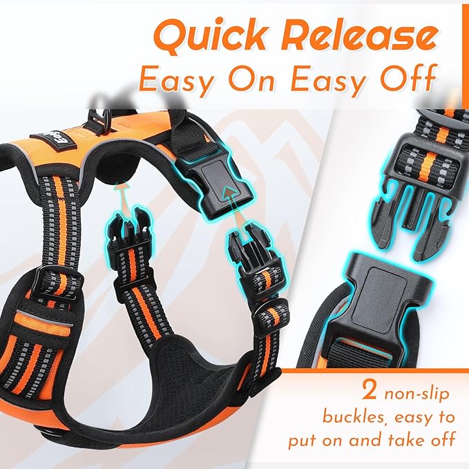 Eagloo Dog Harness Medium Sized Dog, No Pull Service Vest with Reflective Strips and Control Handle, Adjustable and Comfortable for Walking, No Choke Pet Harness with 2 Metal Rings, Orange, M-PurrikoPets