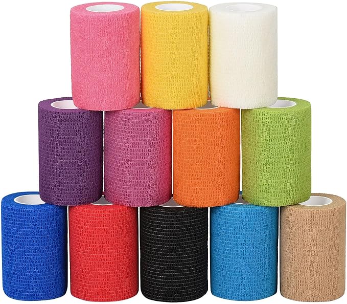 12 Pack Self Adhesive Bandage Wrap 3 inch X 5 Yards Elastic Self Adherent Cohesive Bandage for Ankle Wrist Sports Athletic Tape Pet Vet Wrap for Horses Dog First Aid Tape-PurrikoPets