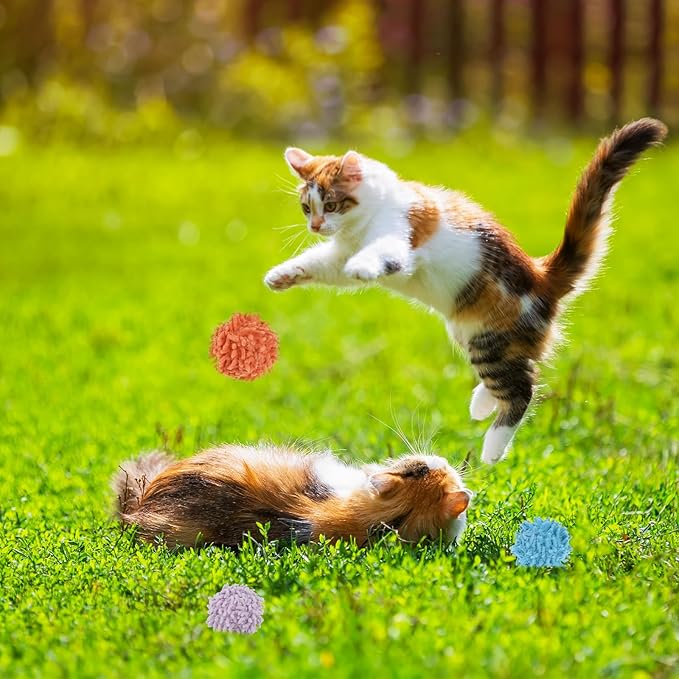 9Pcs Cat Pom Pom Balls, Cats Ball Toys with Bells, 2 inches Soft Cat Balls Toy for Indoor, Assorted Color Yarn Puffs Ball for Cats, Kitten Chasing Toys for Kitty, Pet Interactive Play(Multi-Color)-PurrikoPets