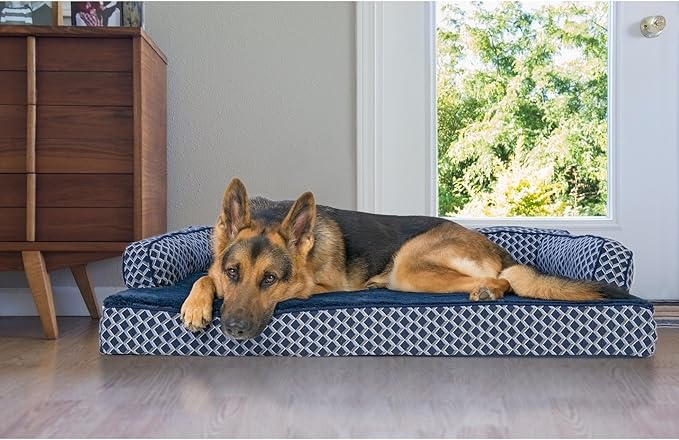 Furhaven Memory Foam Dog Bed for Large Dogs w/ Removable Bolsters & Washable Cover, For Dogs Up to 95 lbs - Plush & Woven Decor Comfy Couch Sofa - Diamond Gray, Jumbo/XL-PurrikoPets