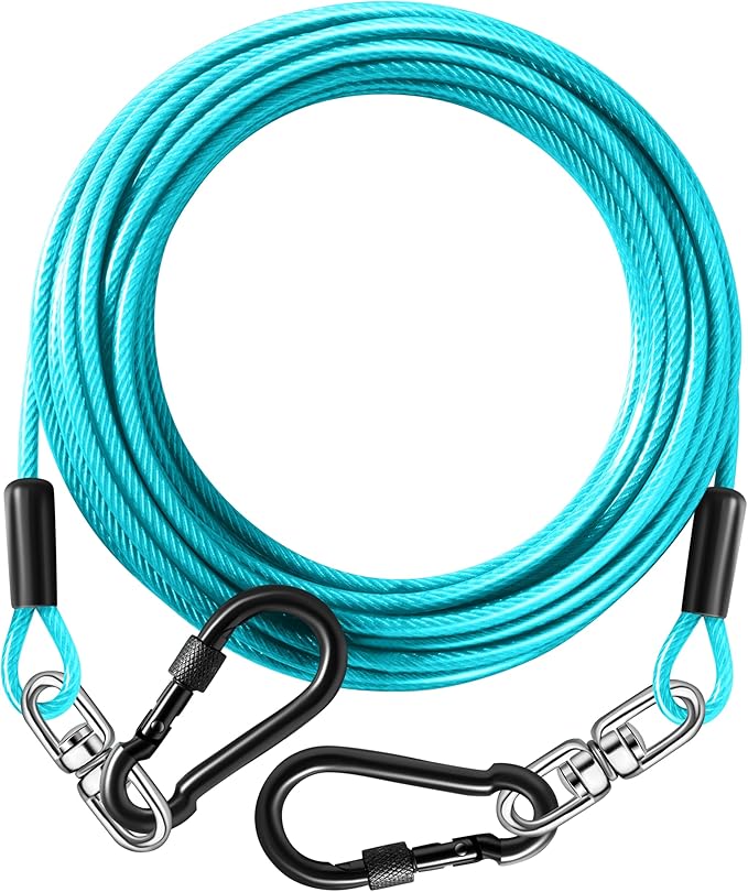 Dog Tie Out Cable 20FT-500Lbs,Heavy Duty Dog Leads&Tether for Yard with Swivel Hook,Small Large Dogs Leash Line for Outside,Rust Chew Proof Dogs Run Cable for Outdoor Camping(Teal, 20FT)-PurrikoPets