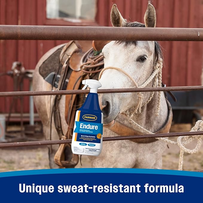 Farnam Endure Sweat-Resistant Fly Spray for Horses, Lasts Up to 14 Days, Protects Against Flies, Gnats, Mosquitoes, Ticks & Lice, 32 oz.-PurrikoPets
