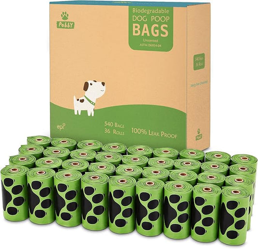 Dog Poop Bags Rolls 540 Count, Unscented Refill Rolls, 9" X 13" Doggie Poop Bags, Dog Waste Bags BY PobbY-PurrikoPets