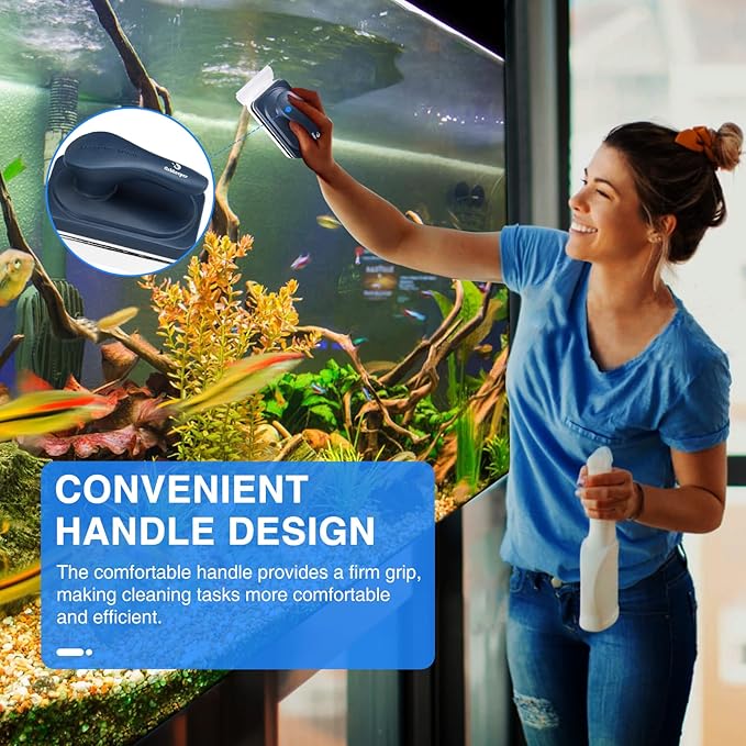 fishkeeper Aquarium Strong Magnetic Glass Cleaner Brush, Fish Tank Algae Magnet Cleaning Tool with 2 Detachable Scrapers, Mag Float Scrubber for 0.2 Inch Glass and Acrylic Tanks-PurrikoPets