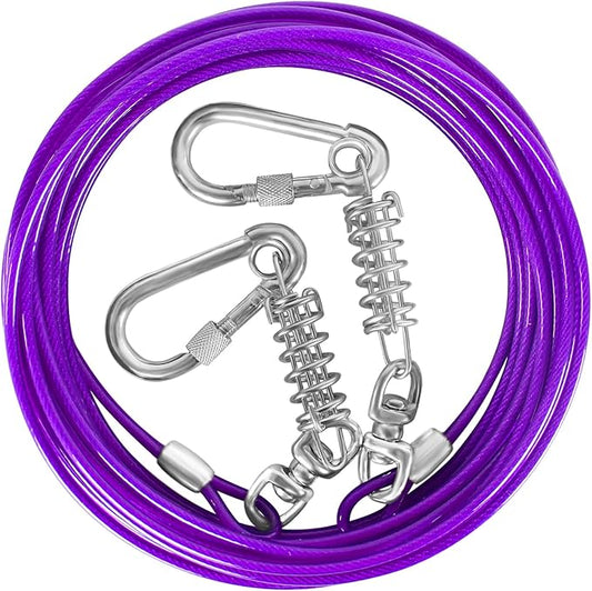 Dog Tie Out Cable - 10/15/20/25/30FT Heavy Duty for Large Dogs Up to 250LBS - Rosy Pink/Blue/Purple/Silver/Red/Green/Yellow-PurrikoPets