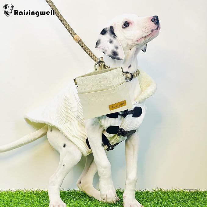 Dog Treat Pouch, Lvory Pocket Sized Pet Training Pouch, Cotton Fabric, Hand Free Dog Walking Bag with Carabiner, Self-Closing Pet Feed Snack Reward, for Puppy Travel or Outdoor Use-PurrikoPets