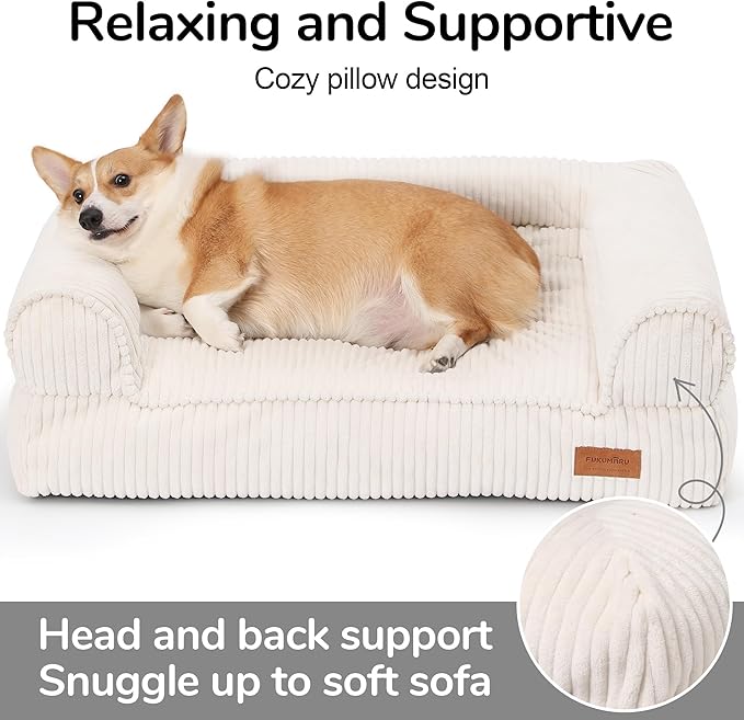 FUKUMARU Cute Dog Bed, Fluffy Pet Bed with TPU Layer Keeping Lining Dry, Dog Couch Medium Size Dogs Easy to Care, Warm Cat Bed with Removable Zipper Cover, 36inch, Large, Cream-PurrikoPets