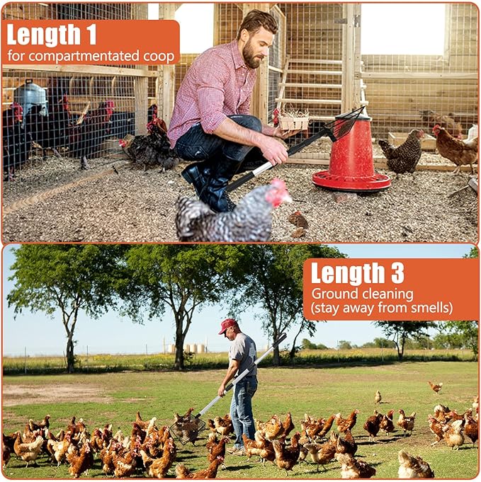 Esmorah Chicken Poop Scooper for Sand & Coop Cleaning - Sifting Shovel with 22"-40" Adjustable Handle, 3 Lengths Heavy Duty Stainless Steel Sifter-PurrikoPets