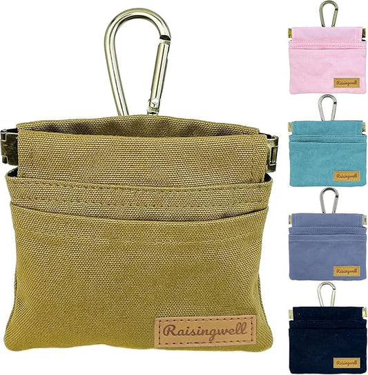 Dog Treat Pouch, Brown Pocket Sized Pet Training Pouch, Cotton Fabric, Hand Free Dog Walking Bag with Carabiner, Self-Closing Pet Feed Snack Reward, for Puppy Travel or Outdoor Use-PurrikoPets