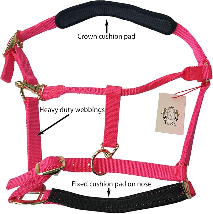 T TEKE Adjustable Horse Halters by Heavy Duty Soft Nylon, Padded with Anti-rubbing Waffle Neoprene on Both Crown & Nose-PurrikoPets