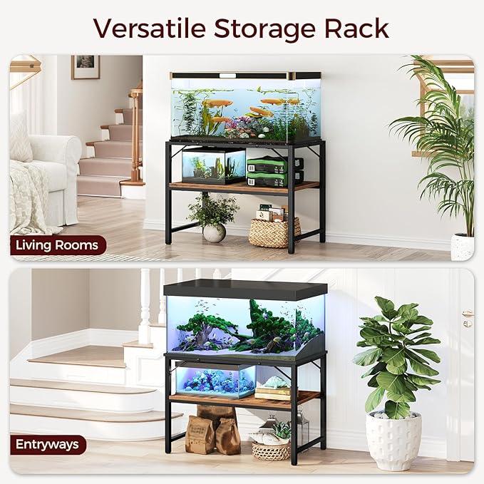40-50 Gallon Fish Tank Stand, Aquarium Stand with 2-Tier Storage Shelves, Heavy Duty Breeder Turtle Terrarium Stand Rack for Home Office, 36.2" L x 18.9" W x 24.4" H, Rustic Brown FTHR4001-PurrikoPets