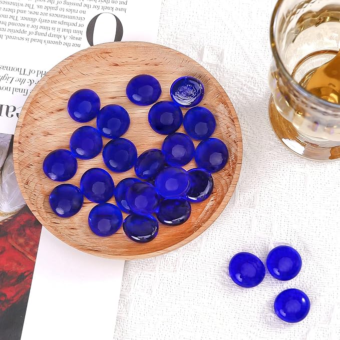 FUTUREPLUSX 1LB Blue Flat Glass Marbles, Premium Dark Blue Aquarium Rocks Fish Tank Gravel Stones Bulk Pebbles Decorative Beads for DIY Crafts Vase Fillers Table Scatter Decor-PurrikoPets