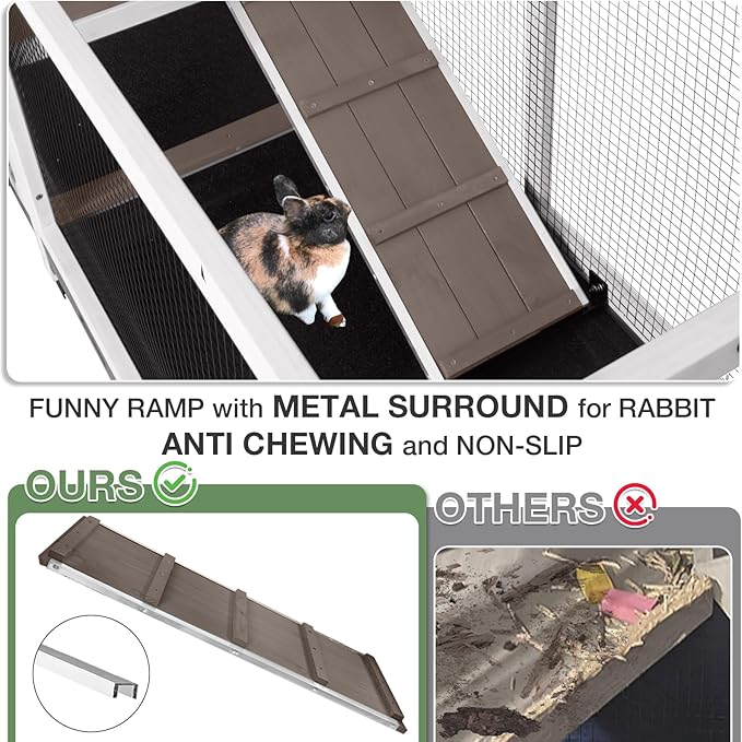 2-Story Indoor Rabbit Hutch with Chew-Proof Outdoor Rabbit Cage with 6 Locking Casters Bunny Cage 2 Pull-Out Trays Guinea Pigs Cage 62" Brown-PurrikoPets