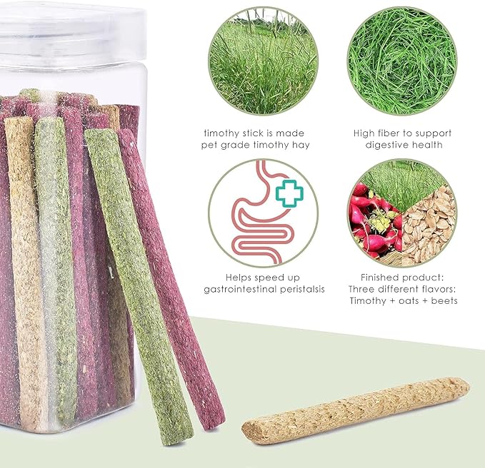 ERKOON Timothy Hay Sticks,Rabbit Chew Toys for Teeth Natural Molar Sticks Rabbits Treats for Bunnies, Chinchilla Guinea Pigs, Gerbil, Hamster (75 Pcs)-PurrikoPets