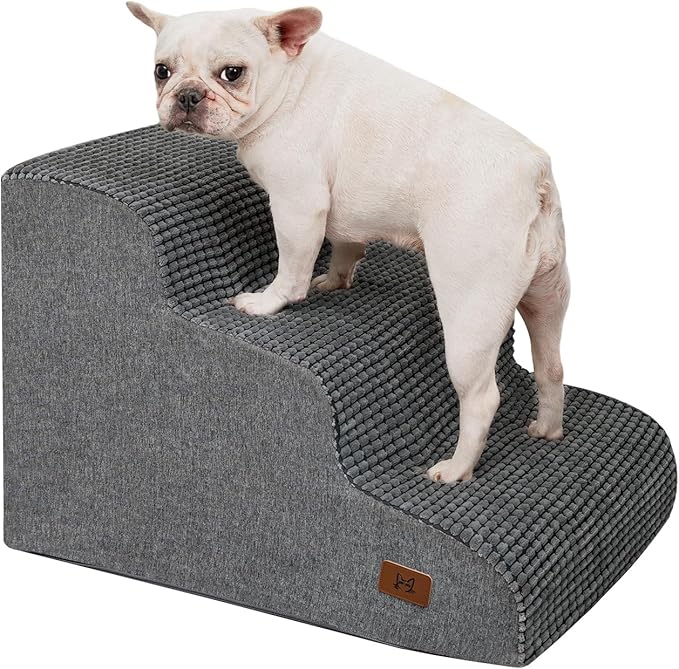 Dog Step for Bed, Dog Stair 3-Step 35D Pet Stair 15.7" H for High Bed or Sofa Non-Slip Balanced Pet Step Indoor, Grey-PurrikoPets
