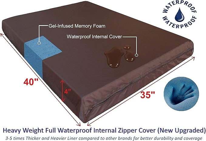 Dogbed4less Luxury Extra Large Orthopedic Memory Foam Dog Bed for Large Dogs with Durable Waterproof Internal Case, Removable Washable Denim Cover and Extra Bonus Pet Bed Cover, XL 40X35X4, Blue-PurrikoPets