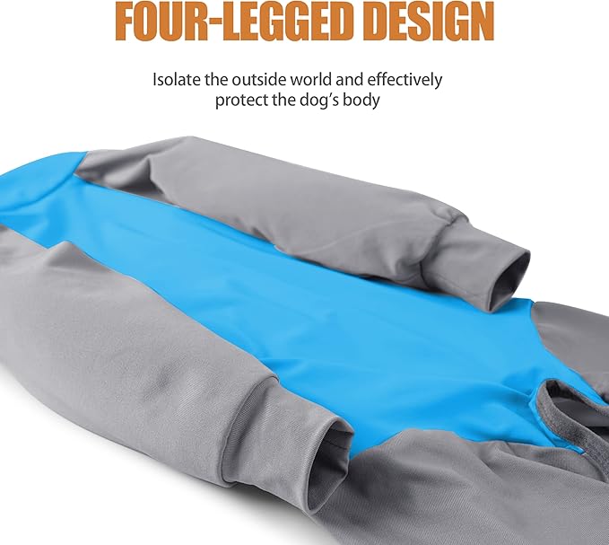 Dog Recovery Suit, Abdominal Wound After Surgery Wear, Prevent Licking Wounds, E-Collar & Cone Alternatives, Long Sleeve Postoperative Shirts Dog Pajamas Prevent Shedding(Small, Blue)-PurrikoPets