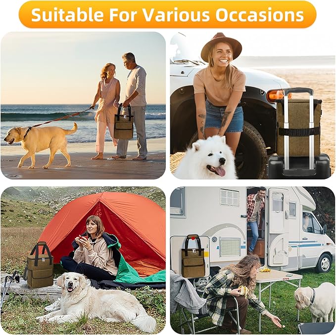 Dog Travel Bag for Camping - Pet Travel Accessories with 2 Collapsible Bowls, 2 Food Containers & Waterproof Feeding Mat - Portable Dog Carrier, Coffee (Small)-PurrikoPets