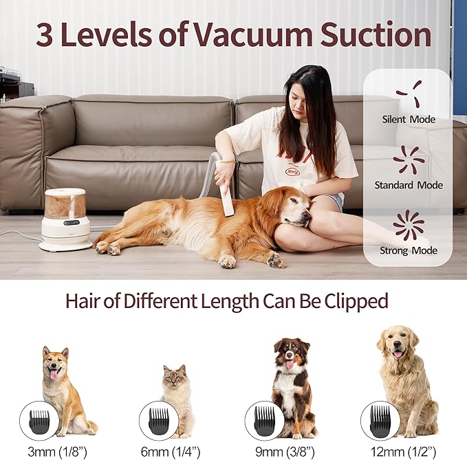 Dog Grooming Vacuum Kit, 2.5L Large Capacity, Dogs & Cats Vacuum for Shedding, 4 Pet Grooming Tools, Low Noise, Dog Nail Clipper as A Gift-PurrikoPets