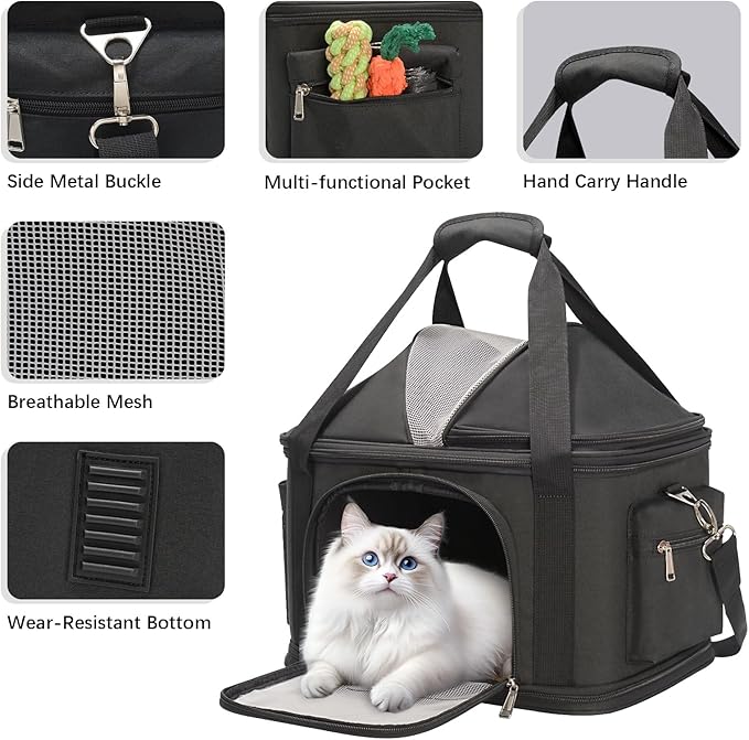 2-in-1 Stylish Dog Purse Carrier Soft-Sided Carriers Travel Tote Bag for Small Dogs Cats, Fashion Foldable Pet Bag for Puppies Small Animals with Pockets (Black, 16.2" x 11.4" x 13")-PurrikoPets