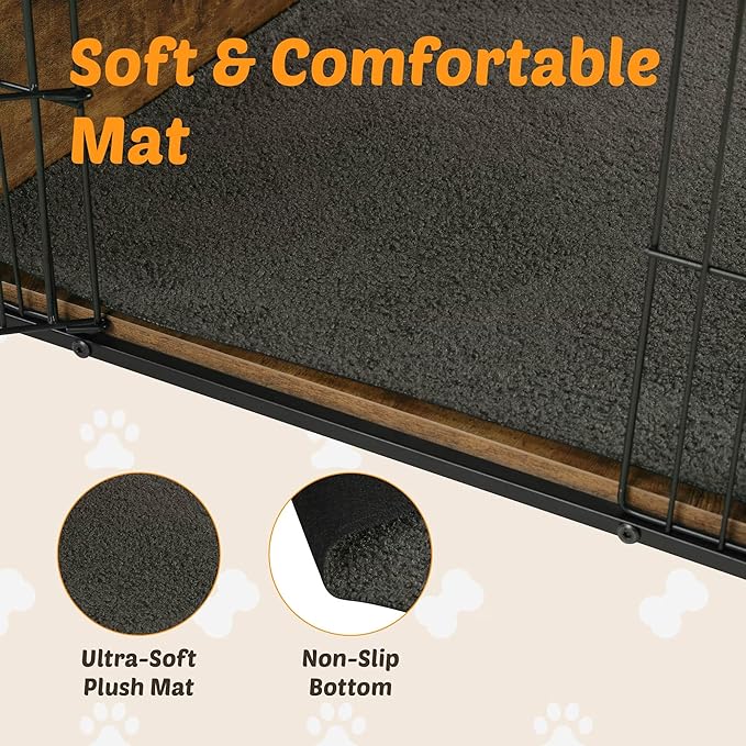 Dog Kennel Furniture, Wooden Dog Crate End Table with Dual Doors, Chew-Proof Design & Cushion, Heavy Duty Dog Crate, Decorative Pet Crate Dog Cage for Indoor (39 Inch)-PurrikoPets