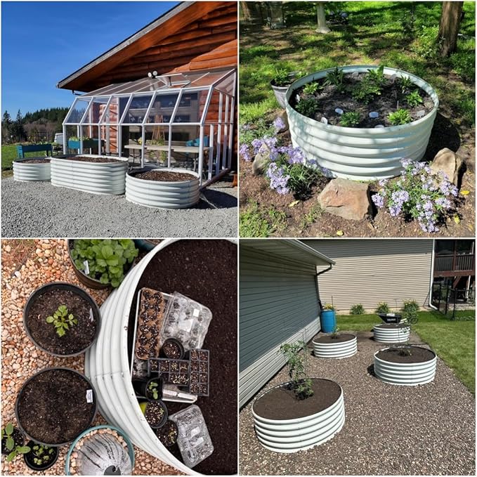 A ANLEOLIFE 2-Pack 4ft x 18” Tall Galvanized Raised Garden Beds Outdoor, Round Metal Planter Box for Planting Vegetables Flowers Herb, Anti-Rust & Easy-Setup, Antique White-PurrikoPets