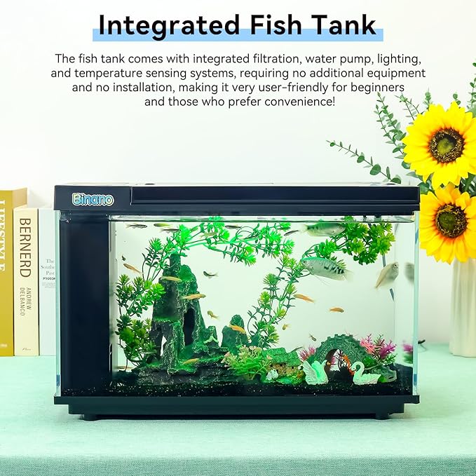 8 Gallon Aquarium Kit Featuring Real-Time Temp Display, Adjustable Flow Pump, Bottom Storage, Multi-Position Filter & 6 Light Modes - Complete Fish Tank Starter for Betta or Goldfish-PurrikoPets