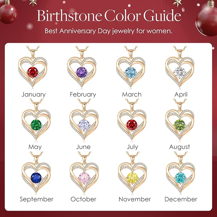 LOUISA SECRET Love Heart Birthstone Necklaces for Women, Birthday Gift for Girlfriend, Anniversary Jewelry Gift for Wife Her, 925 Sterling Silver Women Pendant Necklace, Mother's Day Christams Gift