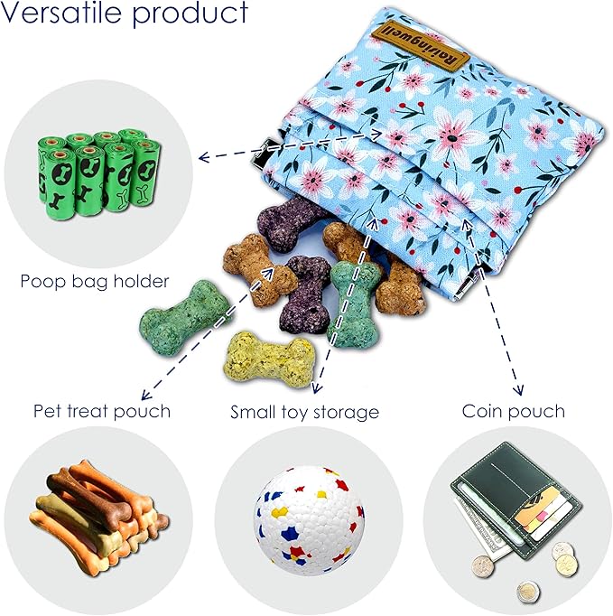 Dog Treat Pouch, Small Cotton Pocket Sized Training Holder, Hand Free Walking Fanny Bag with Carabiner, Self-Closing Pet Feed Snack Reward, Behavior Aids for Puppy Travel or Outdoor Use-PurrikoPets