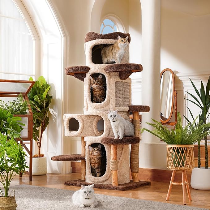 70'' Luxury Heavy Duty Cat Tree for Indoor Cats Adults,Treehouse Theme Large Cat Tower for Home Decoration,Multi-Level Modern Maine Coon Condo with 3*Wood Scratching Post,Perch,Huge House for Multicat-PurrikoPets