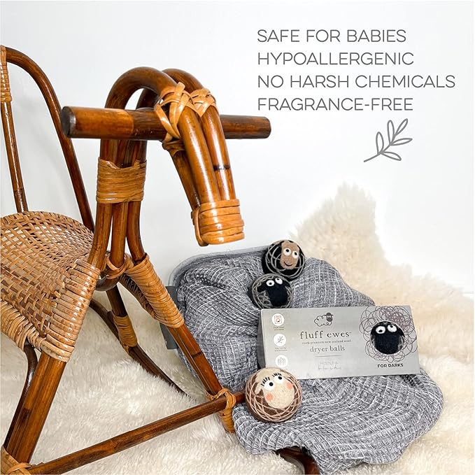 Fluff Ewes Wool Dryer Balls 3 Pack Premium New Zealand Wool Laundry Balls for Dryer, No Static Dryer Balls Laundry Reusable Cute - XL Wool Dryer Balls Cute, Baby Dryer Balls for Dryers - Darks-PurrikoPets