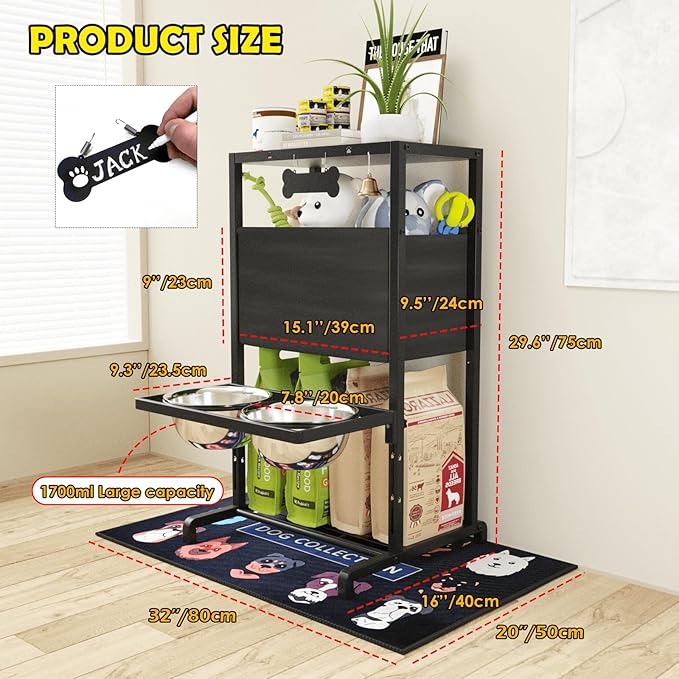 Elevated Dog Bowls, Height Adjustable Raised Dog Bowl Stand (4.5'' to 12''), Organizer Bowl Holder for Large Medium Dogs-PurrikoPets