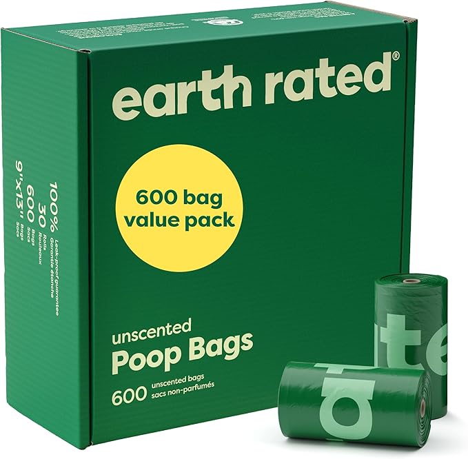 Earth Rated Dog Poop Bags Value Pack, Leak-Proof and Extra-Thick Pet Waste Bag for Big and Small Dogs, Refill Rolls, Unscented, 600 Count-PurrikoPets