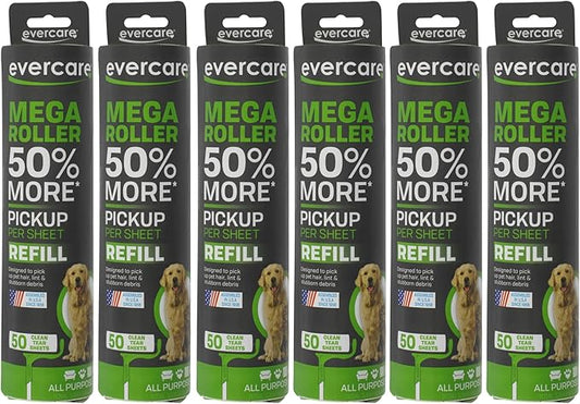 Evercare Pack of 6 10" Wide Large Surface Mega Pet Roller Refill, 50 Sheets Each (300 Sheets Total)-PurrikoPets